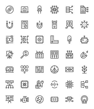 Circuit Scalable Set featuring 42 Detail Enhanced Regular Line High Resolution Icons vector