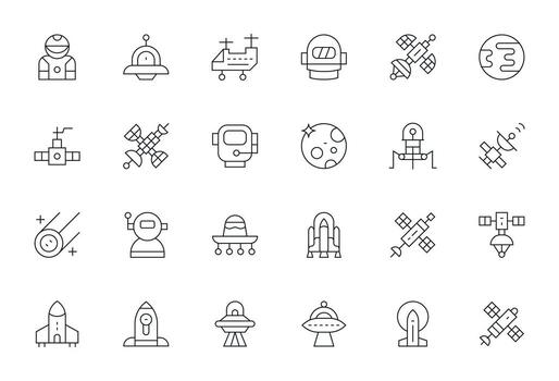 24 64x64 Thin Line Icons optimized for Spacecraft PIXEL Perfect display vector