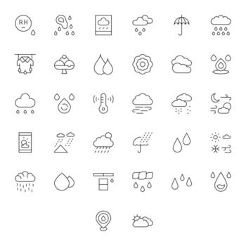 Humidity Complete Package with 32 High Resolution Thin Line Detail Enhanced Icons vector