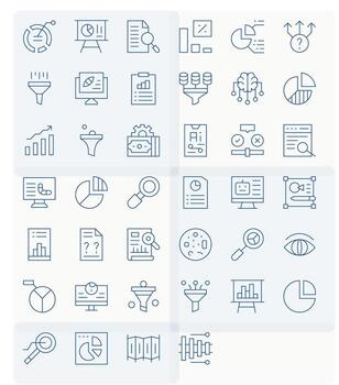 datos análisis prima haz con 40 64 x 64 monitor Perfecto Delgado línea íconos vector