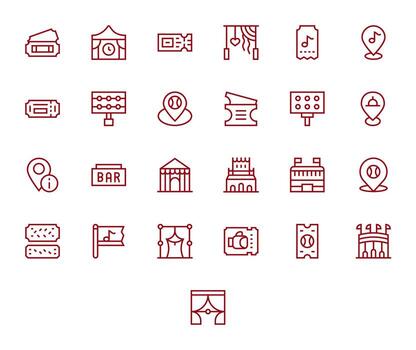 Venue Icon Toolkit featuring 25 Display Perfect 256x256 Regular Line elements vector