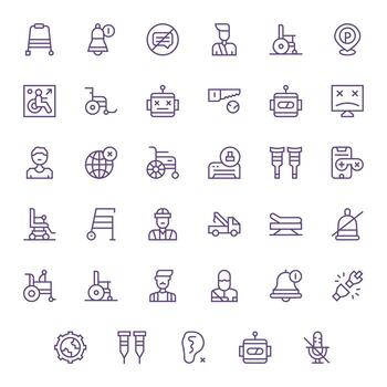 Disabled Essential Set including 35 Display Perfect Regular Line High Resolution Icons vector