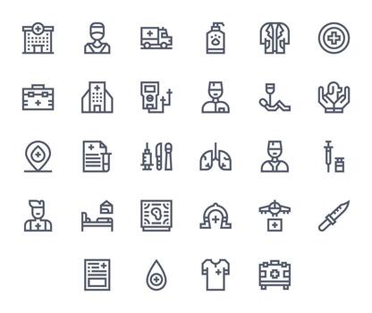 28 High Resolution Bold Line Icons optimized for Hospital Pixel Optimized display vector