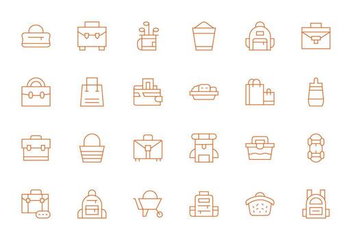 24 High Resolution Icons for Carrying in Pixel Optimized Thin Line Format vector
