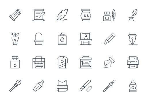 Delgado línea píxel alineado íconos desde tinta conjunto con 24 alto resolución íconos vector