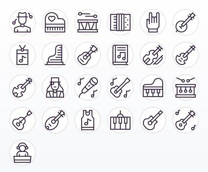Musician Icon Toolkit featuring 25 Pixel Optimized 128x128 Regular Line elements vector