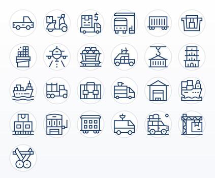25 Icons for Freight optimized in Detail Enhanced High Resolution Regular Line resolution vector