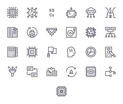 Data Processing Scalable Set featuring 25 PIXEL Perfect Regular Line Retina Ready Icons vector