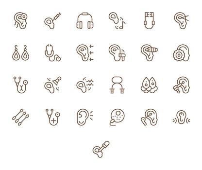 oído digital paquete conteniendo 25 píxel optimizado regular línea 128x128 íconos vector