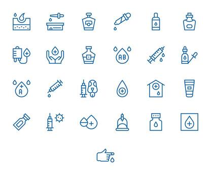 Serum Icon Library with 25 Regular Line High Resolution Pixel Aligned Designs vector