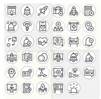 New Scalable Set featuring 35 Display Perfect Regular Line Retina Ready Icons vector