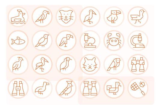 Zoology Icon Repository containing 24 Thin Line 64x64 Pixel Optimized graphics vector