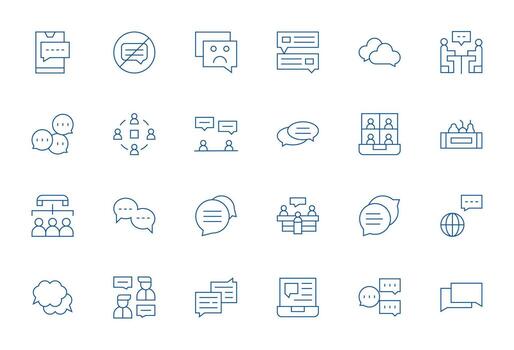 Discussion High Resolution Icon Pack with 24 Thin Line Pixel Optimized Elements vector