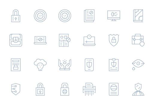 Information Security Comprehensive Bundle with 24 Grid Fitted Thin Line 128x128 Icons vector