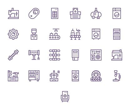 Machine Icon Toolkit featuring 25 Editable 128x128 Regular Line elements vector