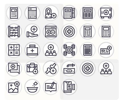 Bold Line Style Add Icons with 28 High Resolution Pixel Aligned Designs vector