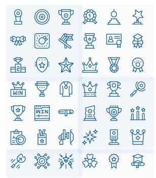 42 Pixel Aligned Icons themed around Achievement in 64x64 Regular Line format vector