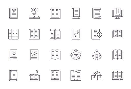Manuals Essential Set including 24 Pixel Optimized Thin Line 64x64 Icons vector