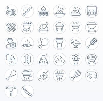 Bbq Icon Repository containing 32 Thin Line High Resolution Detail Enhanced graphics vector