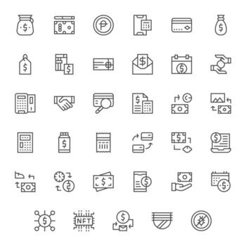 35 píxel optimizado retina Listo íconos para transacción en elegante regular línea diseño vector