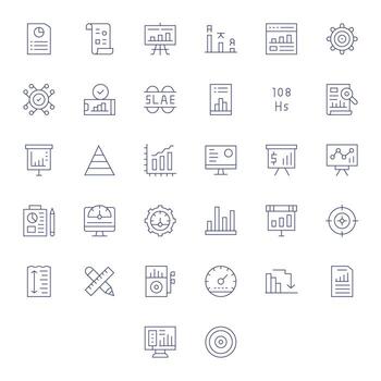 32 Icons for Metrics featuring High Resolution Grid Fitted Thin Line Graphics vector