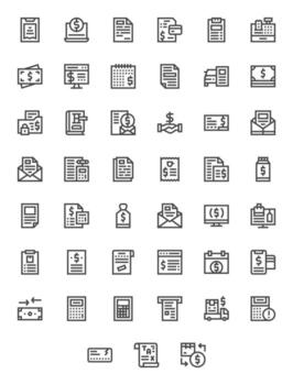 45 Icons for Invoice optimized in Grid Fitted High Resolution Bold Line resolution vector