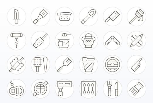 utensilio icono biblioteca con 24 Delgado línea 256x256 píxel optimizado diseños vector