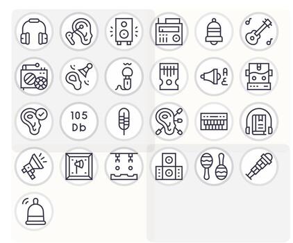 25 Regular Line Icons for Sound in crisp 128x128 PIXEL Perfect resolution vector