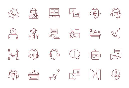 mesa de ayuda presentando 24 128x128 íconos en Delgado línea diseño vector