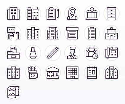 25 íconos para oficina optimizado en píxel optimizado 128x128 regular línea resolución vector