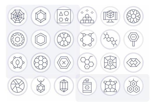 hexágono gráficos presentando 24 Delgado línea píxel optimizado 64 x 64 diseños vector