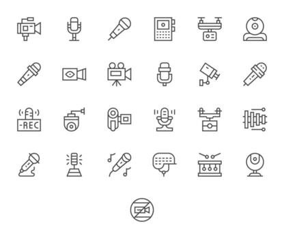 Recording featuring 25 128x128 Icons in Regular Line Design vector