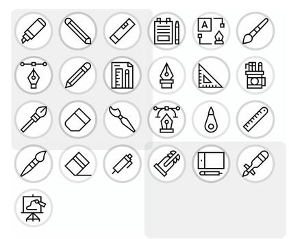 25 Icons for Drawing Tool featuring 128x128 Grid Fitted Regular Line Graphics vector