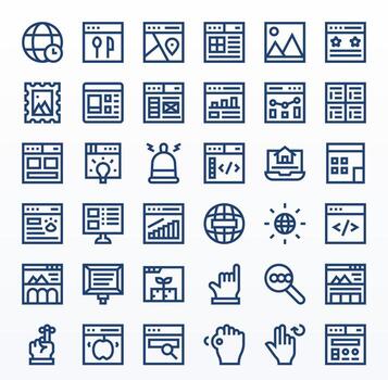 Website Icon Toolkit featuring 36 Pixel Aligned 64x64 Bold Line elements vector