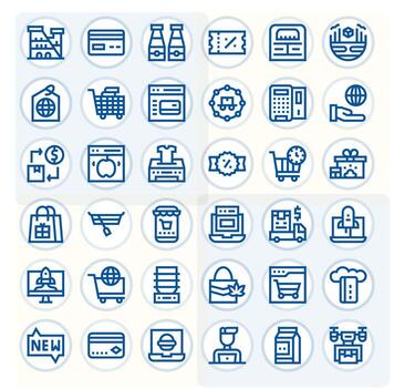 comercio electrónico icono caja de herramientas presentando 36 píxel optimizado alto resolución negrita línea elementos vector