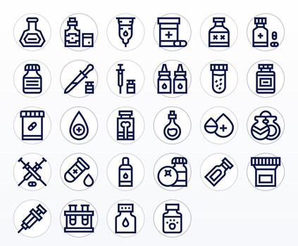 28 Retina Ready Icons for Vial in Pixel Optimized Bold Line Format vector