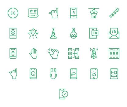 móvil icono repositorio conteniendo 25 regular línea retina Listo cuadrícula equipado gráficos vector