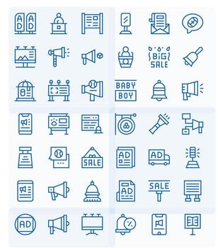 42 128x128 Regular Line Icons optimized for Announcement Display Perfect display vector