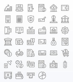 40 High Resolution Icons for Finance in PIXEL Perfect Thin Line Format vector