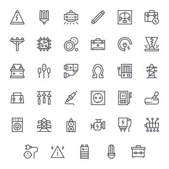35 64x64 Regular Line Pixel Optimized Icons for Electrical Projects vector