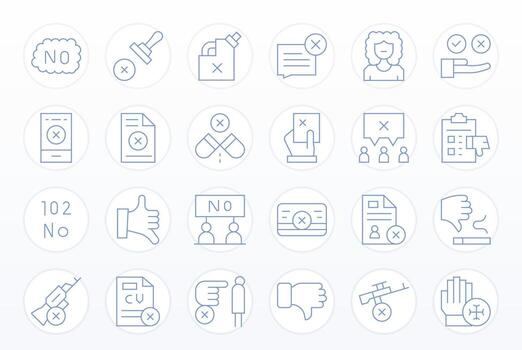 Thin Line Style Refusal Icons with 24 High Resolution Grid Fitted Designs vector