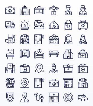 42 Pixel Aligned Regular Line Icons designed for Ambulance Interface vector