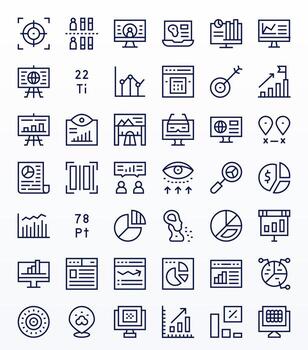 42 Icons inspired by Data Visualization in Display Perfect 128x128 Regular Line quality vector