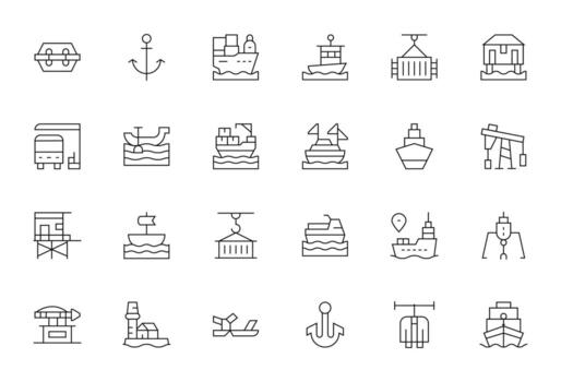 Dock Icon Toolkit featuring 24 PIXEL Perfect 128x128 Thin Line elements vector