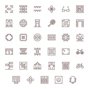 Frame 256x256 Icon Pack with 35 Regular Line PIXEL Perfect Elements vector