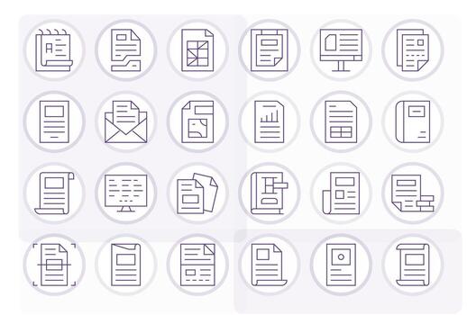 Excel Visual Pack containing 24 Thin Line Grid Fitted Icons vector