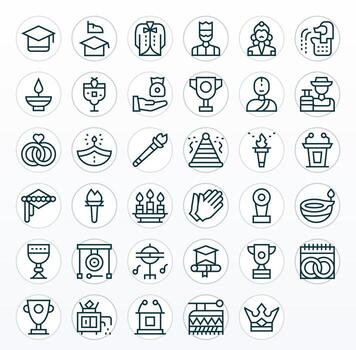 ceremonia escalable conjunto presentando 35 cuadrícula equipado regular línea 128x128 íconos vector