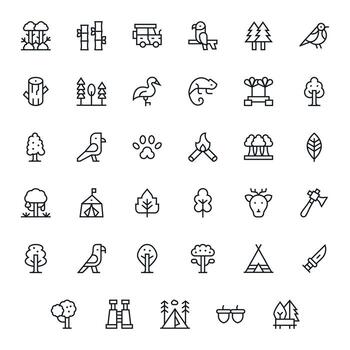 35 Regular Line PIXEL Perfect Icons tailored for Forest High Resolution interface vector