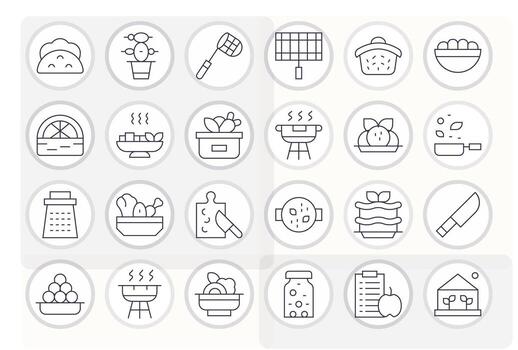 Vegetables Graphics featuring 24 Thin Line PIXEL Perfect High Resolution Designs vector