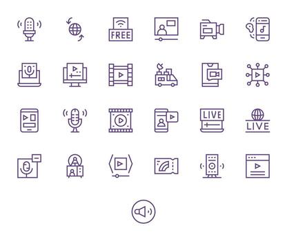25 Editable 128x128 Icons for Streaming in elegant Regular Line design vector